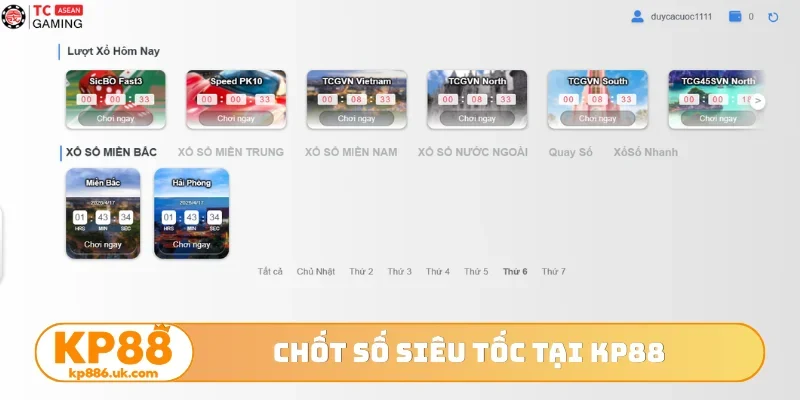 Chốt số siêu tốc tại KP88
