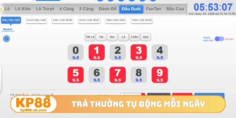 Trả thưởng tự động mỗi ngày