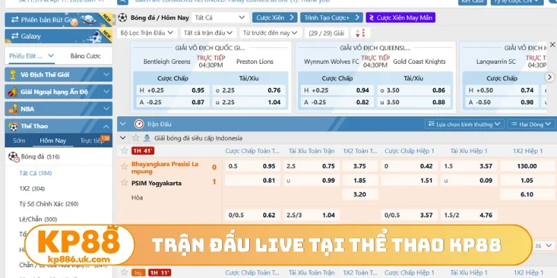 Trận đấu live tại thể thao KP88